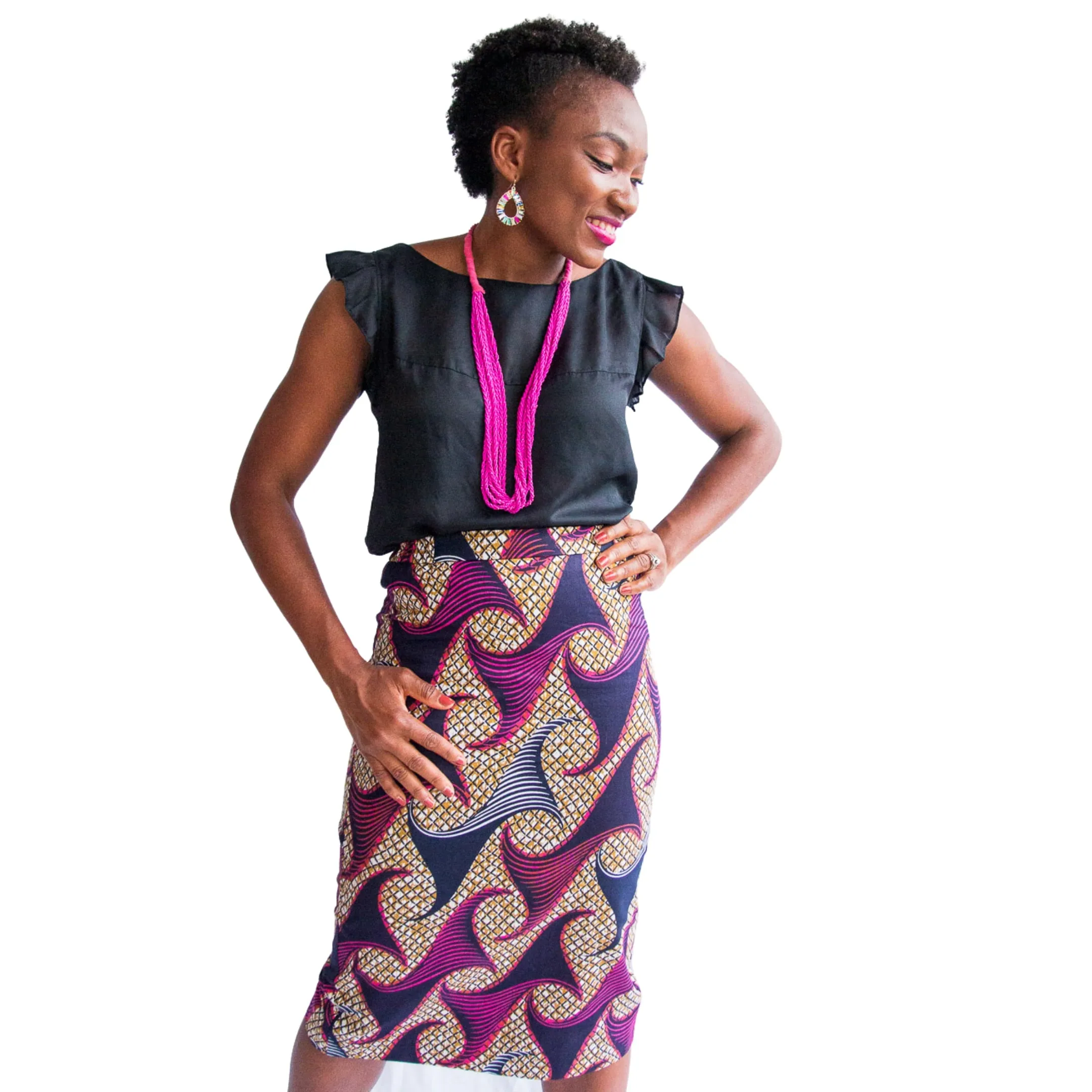 Àníké Pencil Skirt (Navy Blue/Pink)