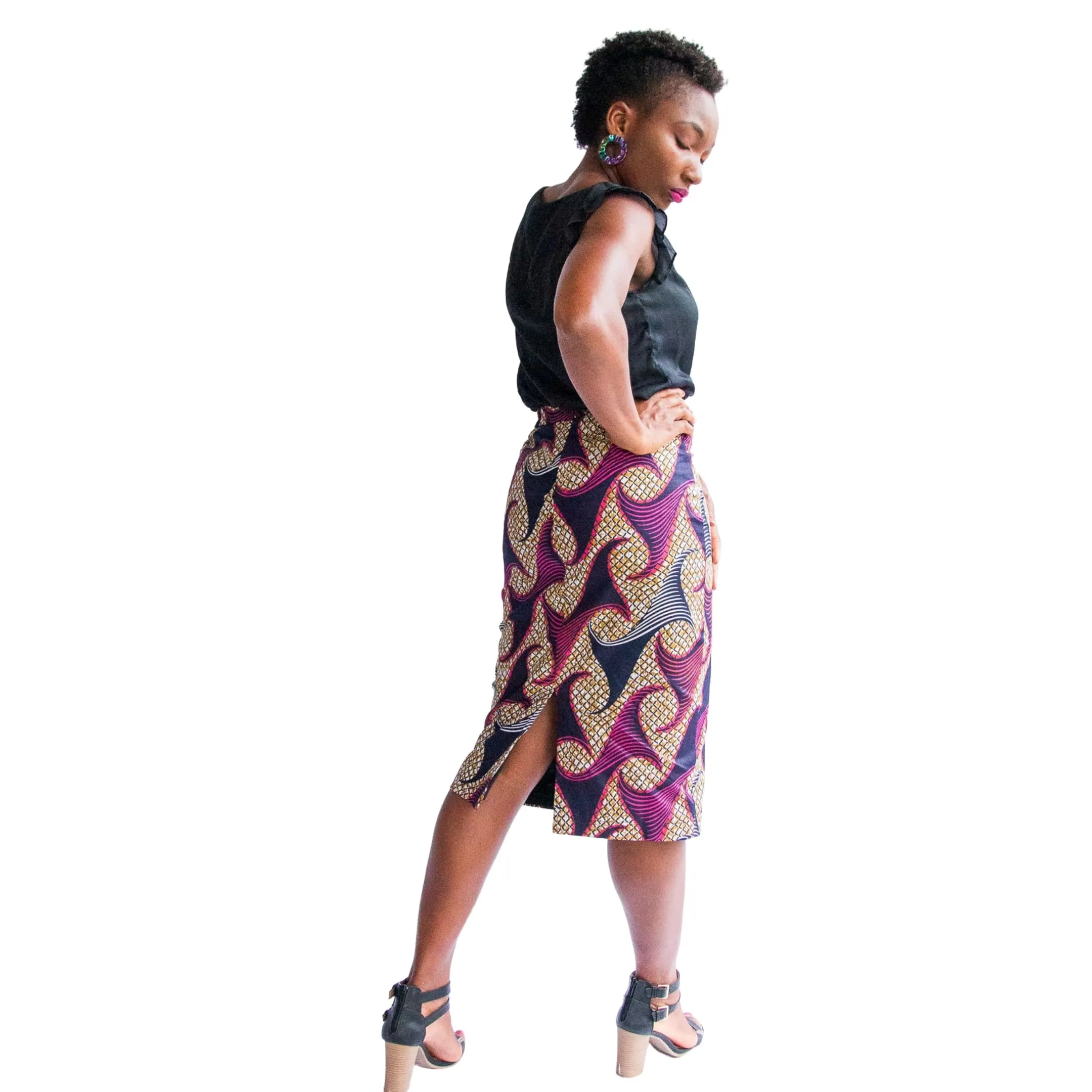 Àníké Pencil Skirt (Navy Blue/Pink)