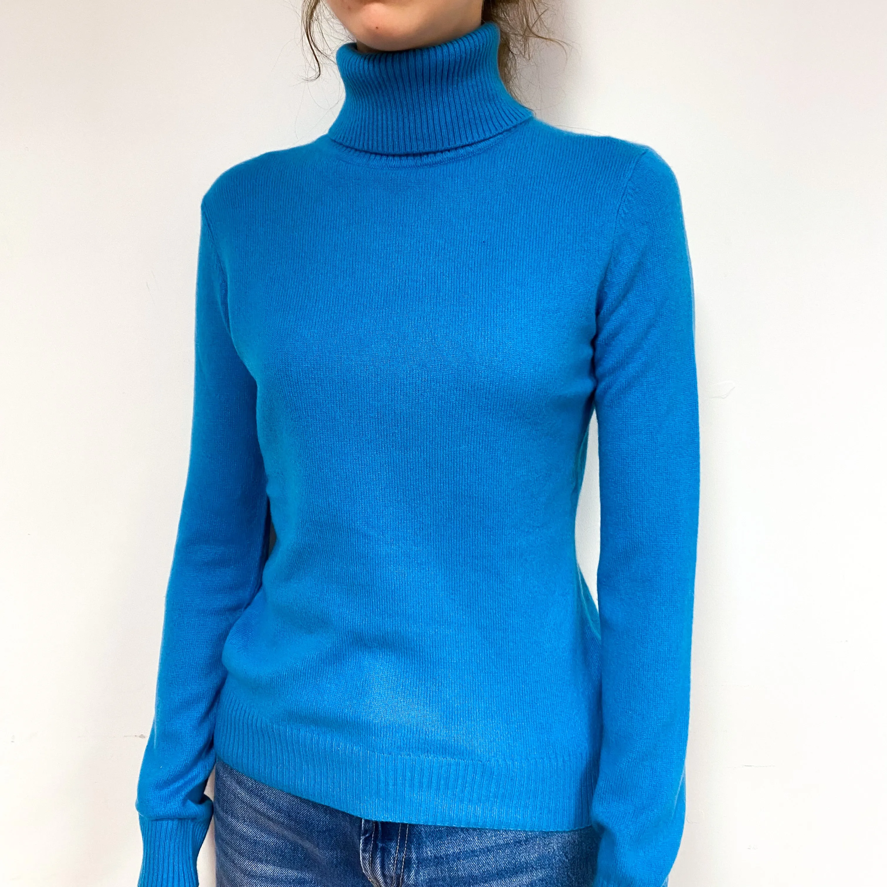 Ocean Blue Cashmere Polo Neck Jumper Extra Small