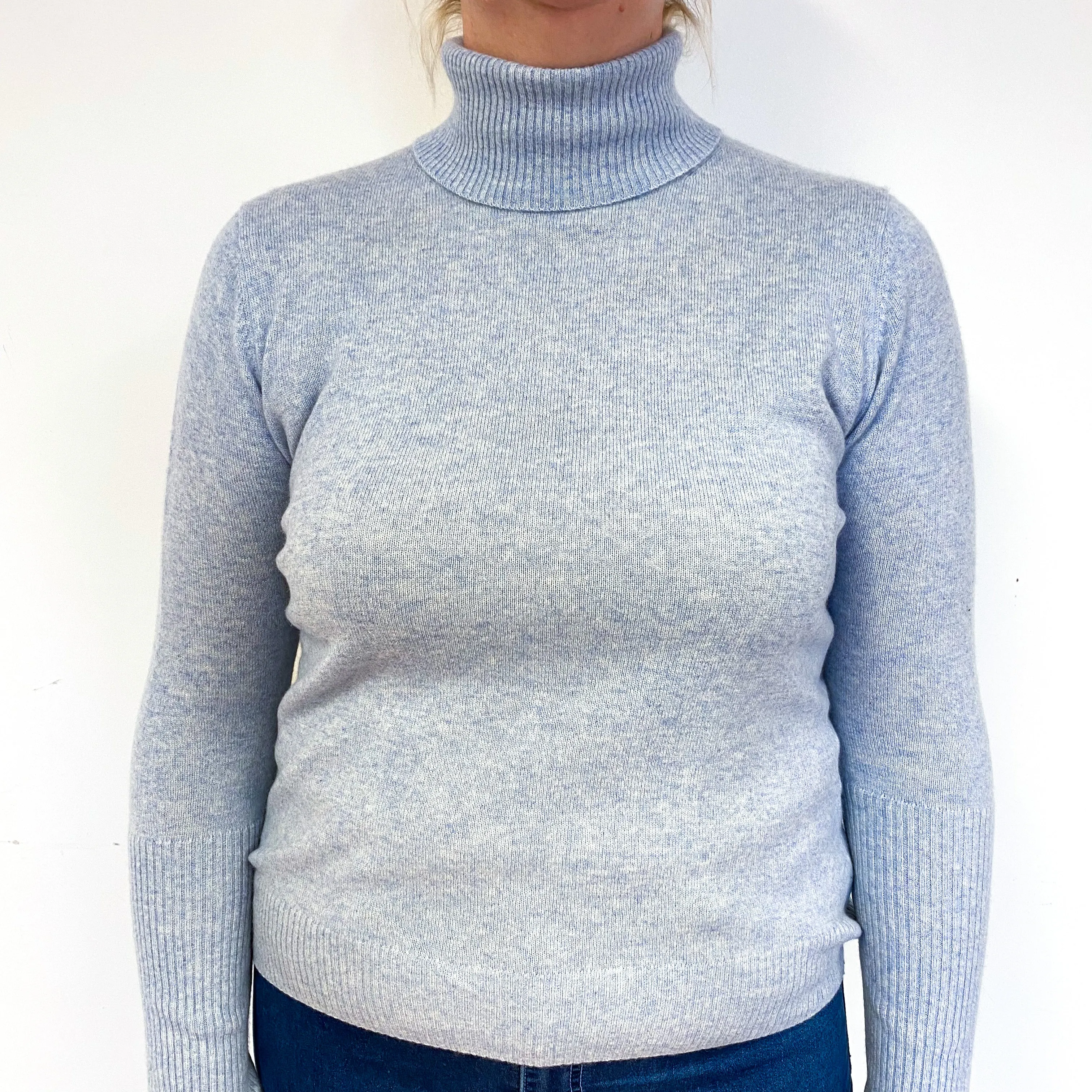 Opal Blue Cashmere Polo Neck Jumper Large