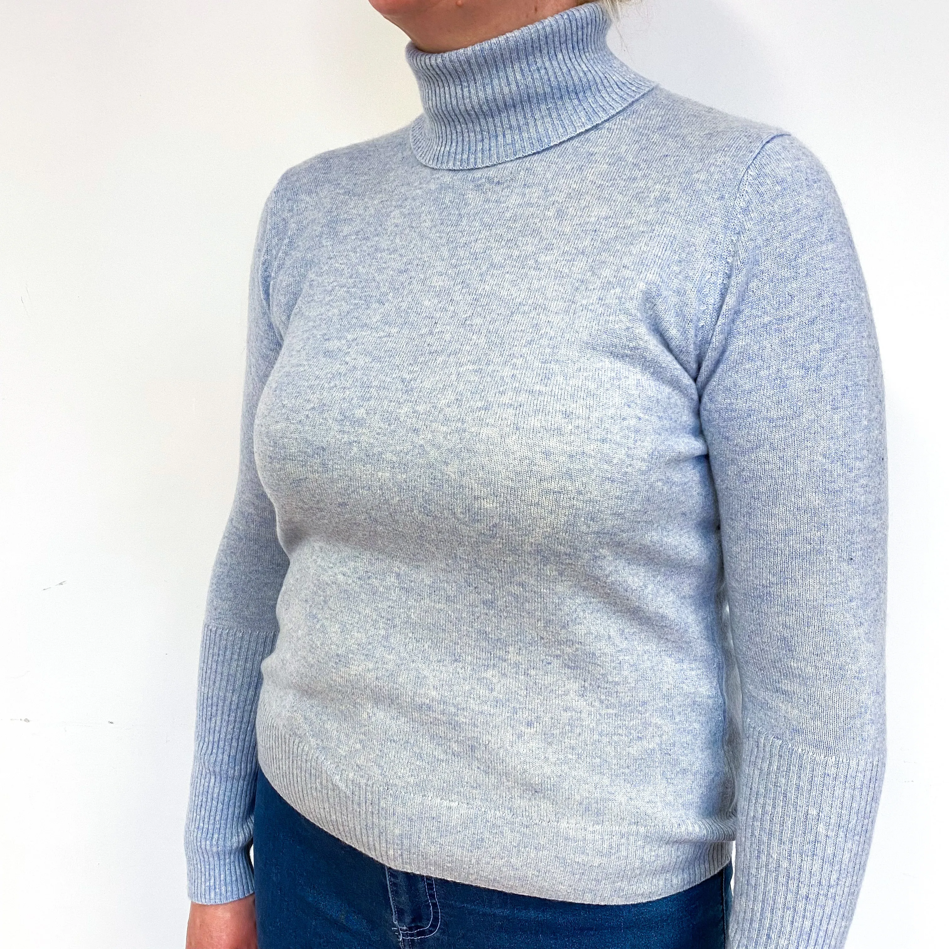 Opal Blue Cashmere Polo Neck Jumper Large