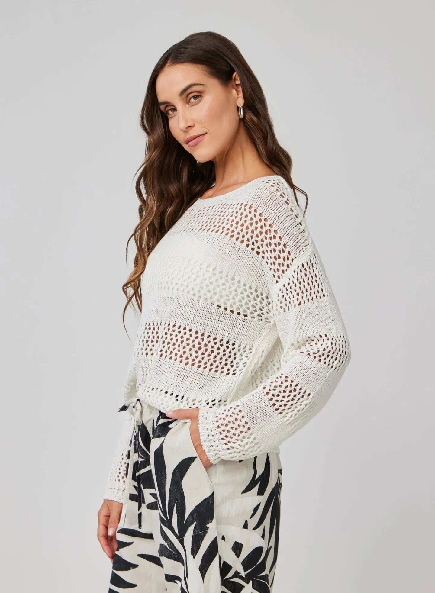 OPEN KNIT STRIPE CREW