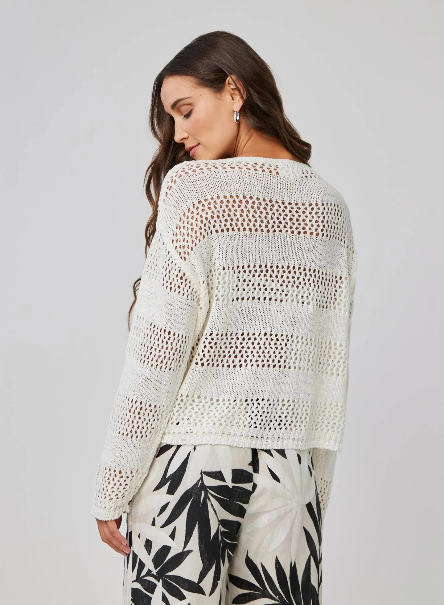 OPEN KNIT STRIPE CREW