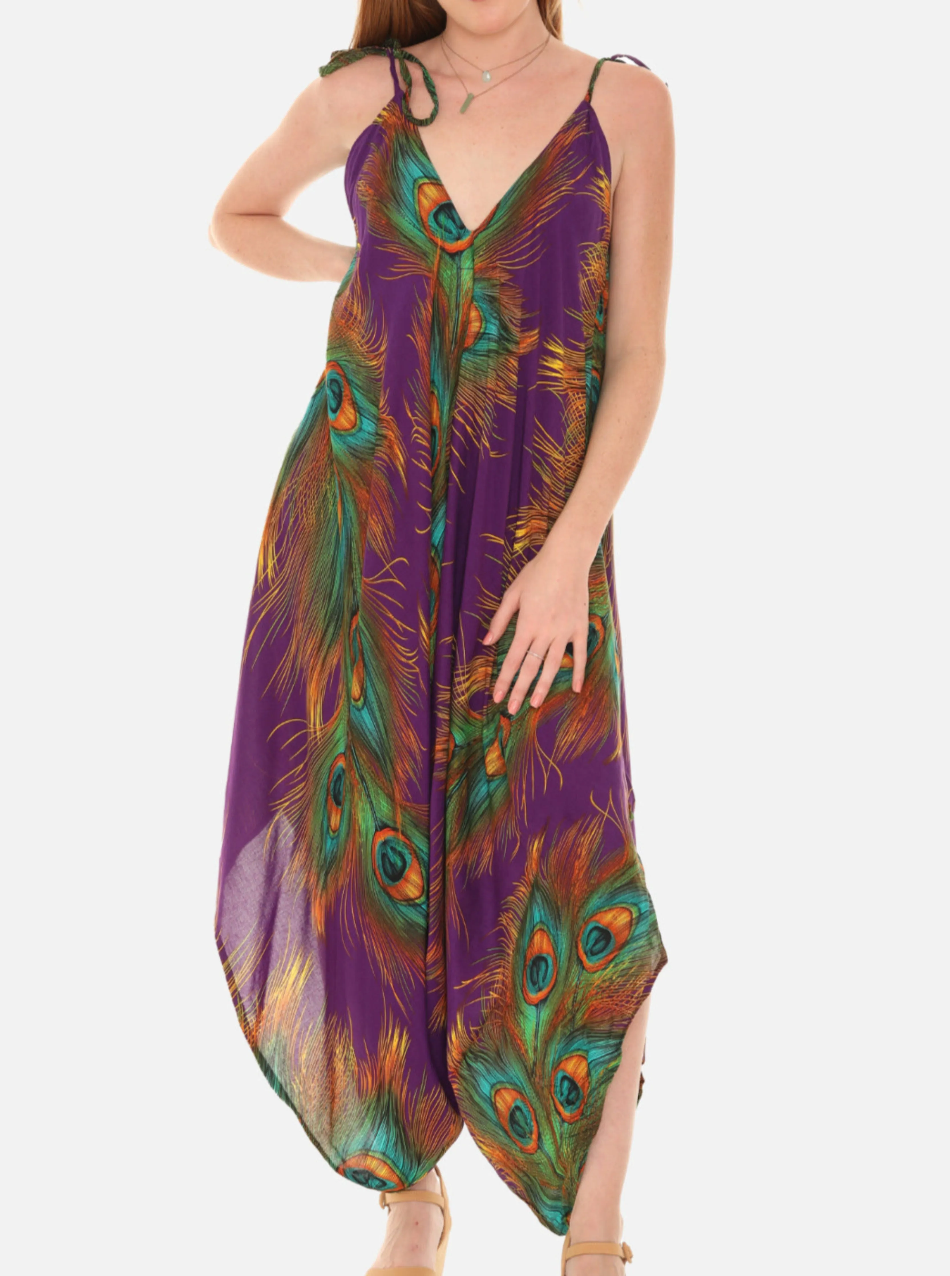Peacock Feather Printed Women Harem Jumpsuit