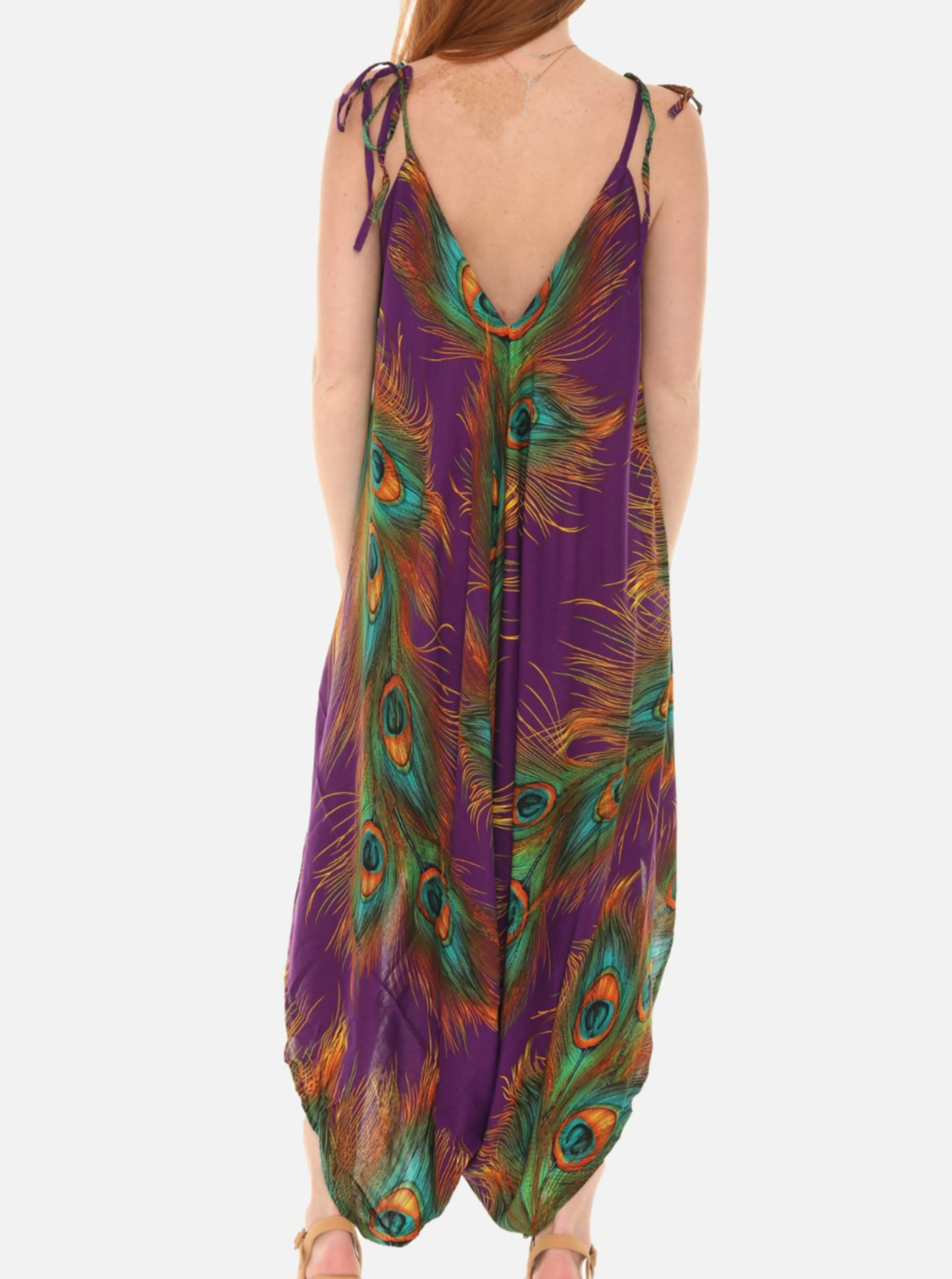 Peacock Feather Printed Women Harem Jumpsuit