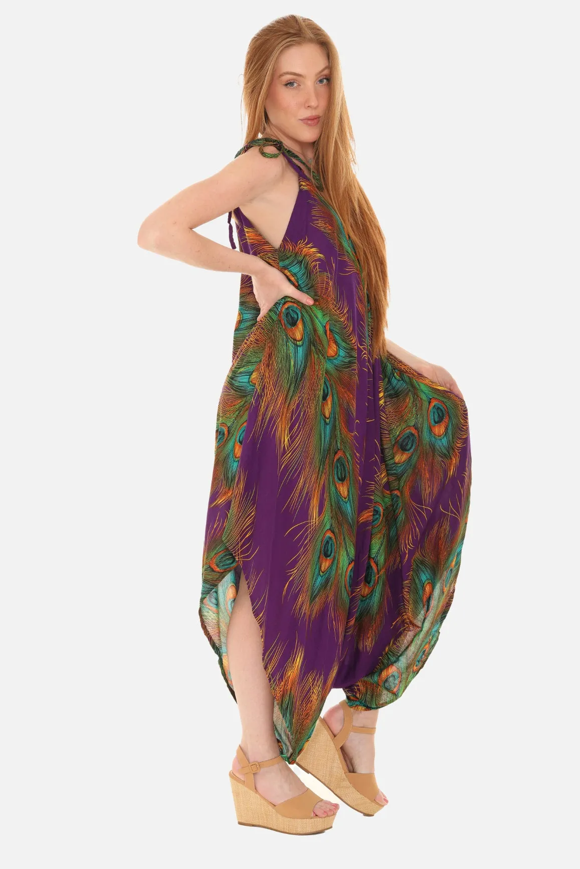 Peacock Feather Printed Women Harem Jumpsuit