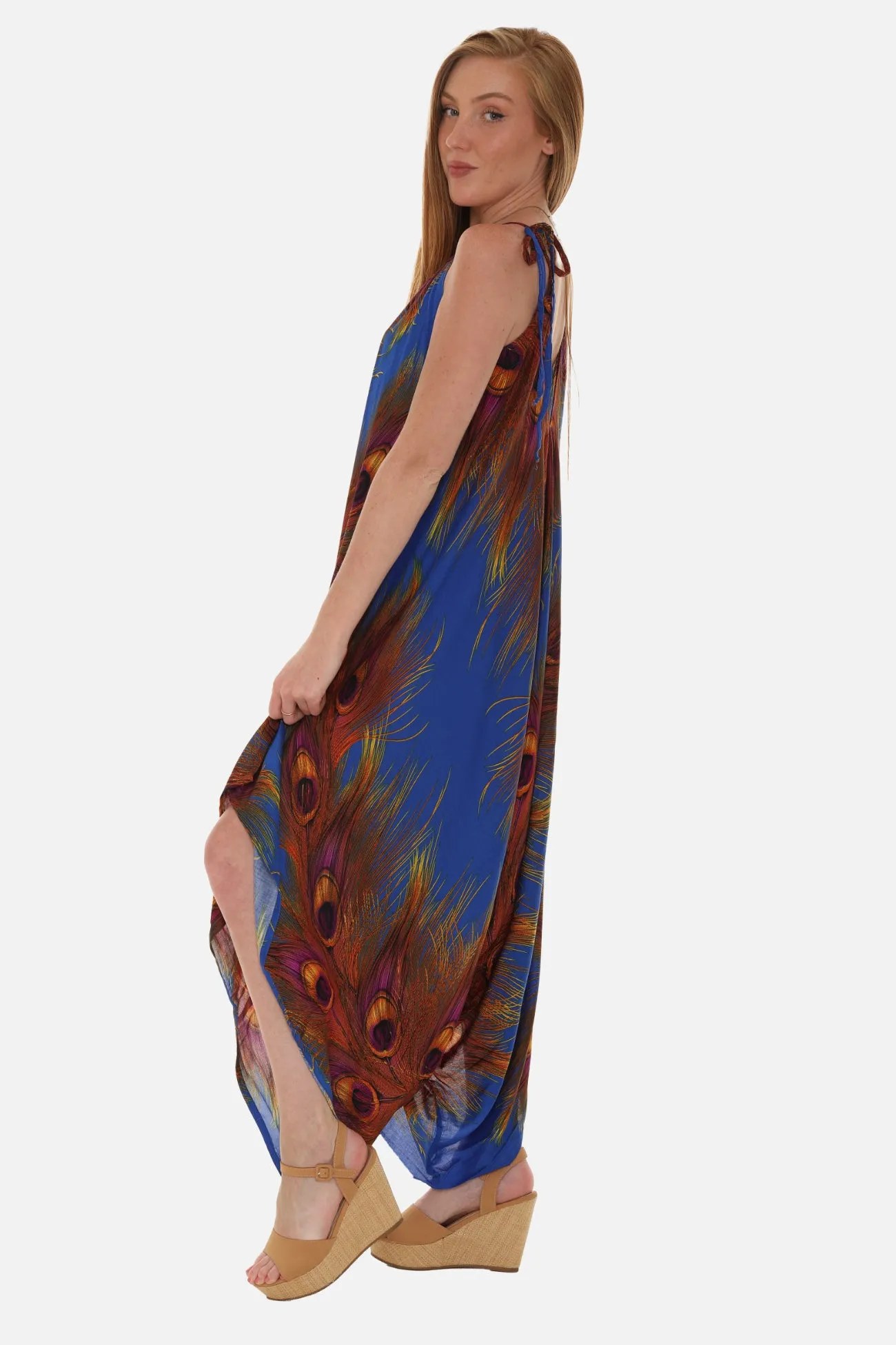 Peacock Feather Printed Women Harem Jumpsuit