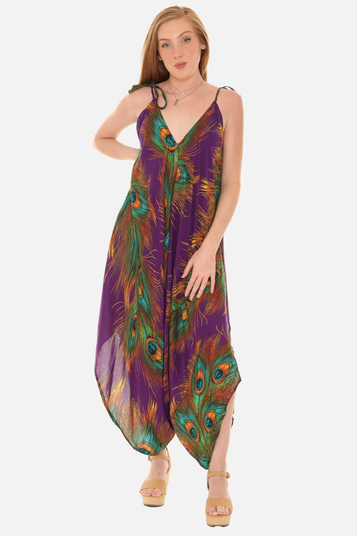 Peacock Feather Printed Women Harem Jumpsuit