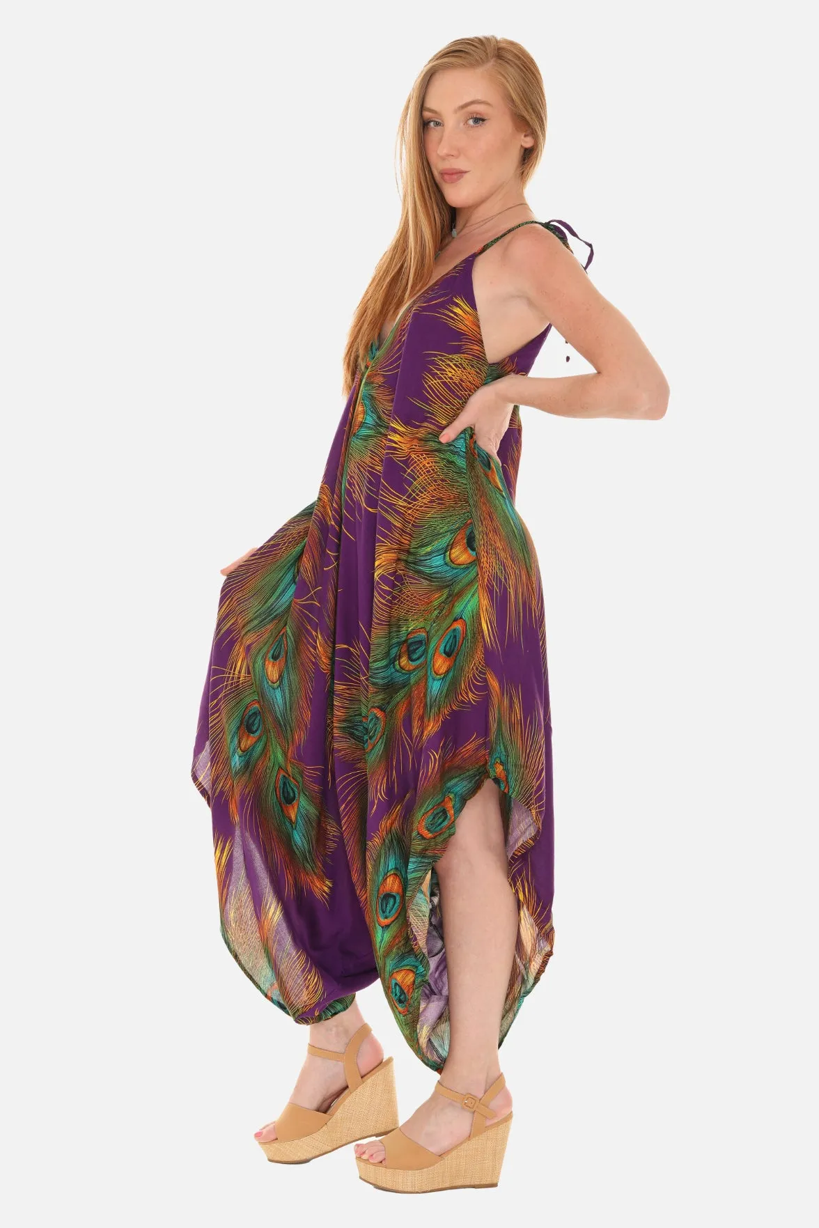 Peacock Feather Printed Women Harem Jumpsuit