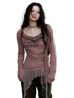 'Phantom' Distressed Long Sleeve Knit Top