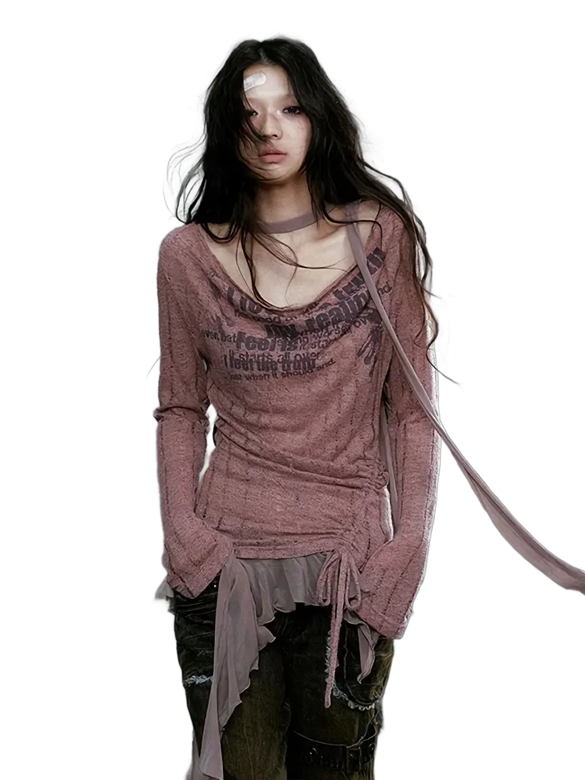 'Phantom' Distressed Long Sleeve Knit Top