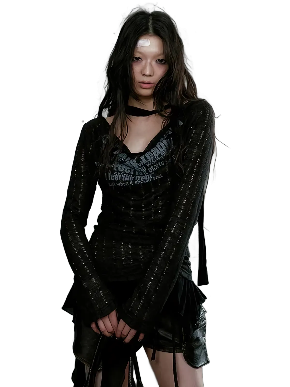 'Phantom' Distressed Long Sleeve Knit Top