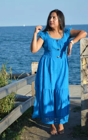 Pima cotton Blue summer dress - turquoise skies