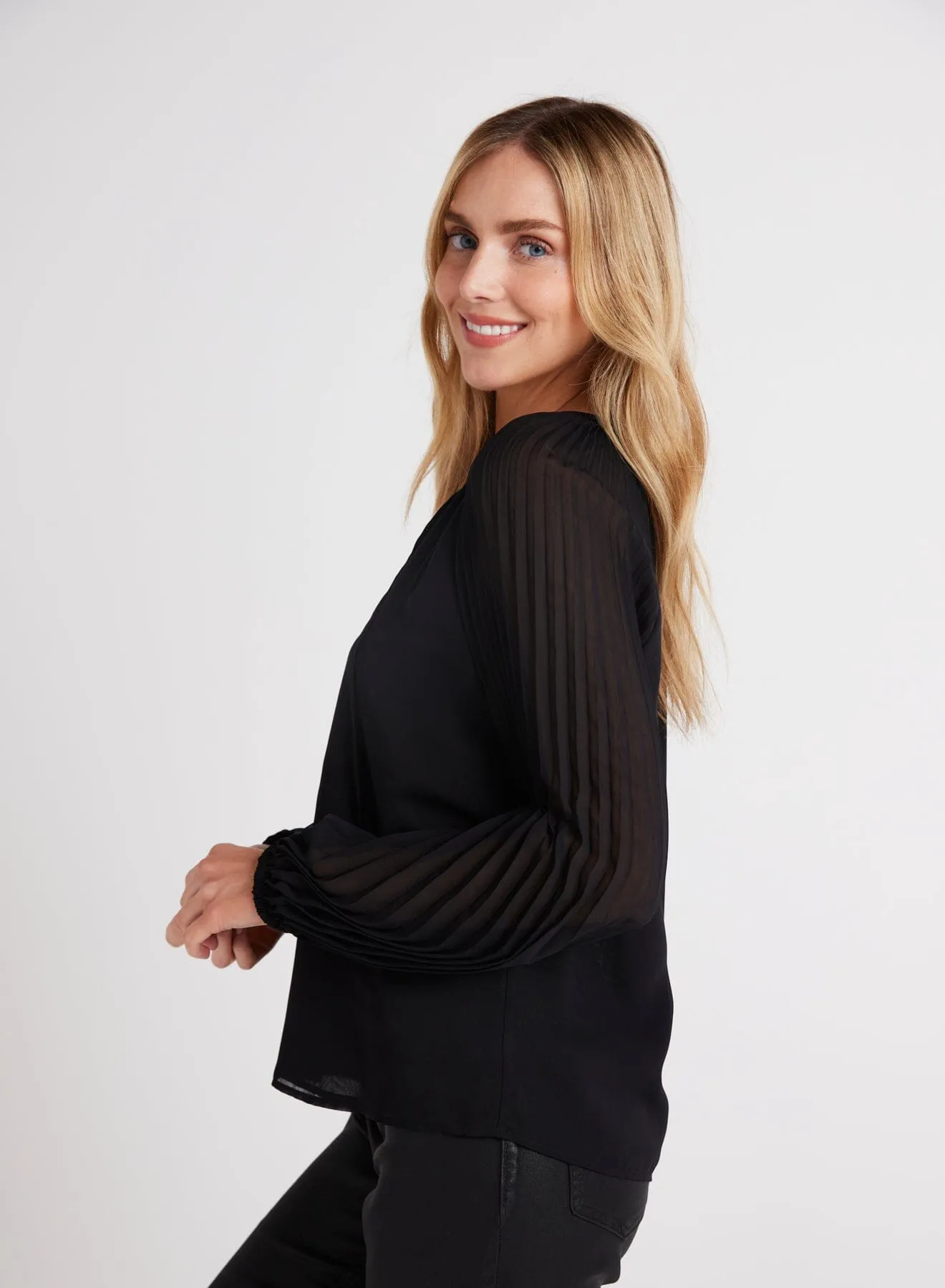 Pleated Sleeve Raglan Pullover
