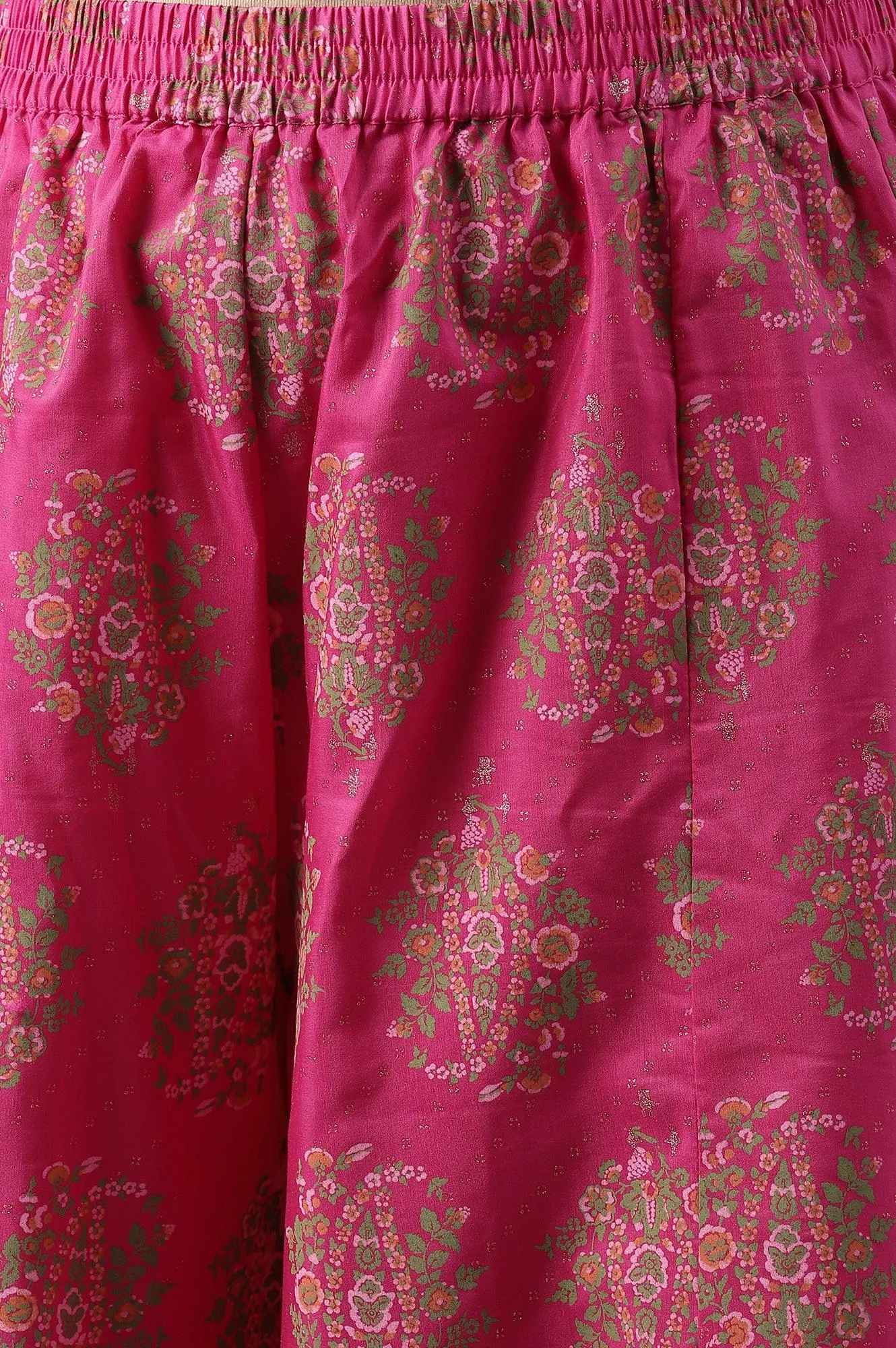 Plus Size Pink Printed kurta With Culottes And Green Dupatta