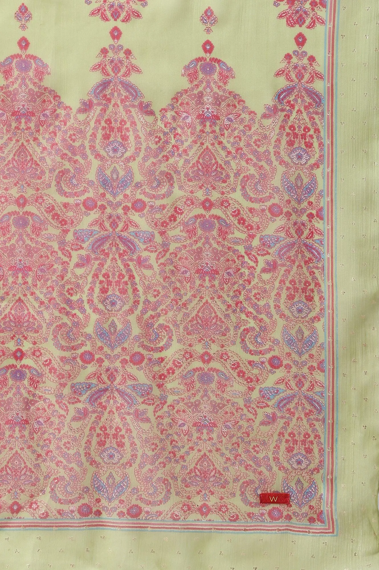 Plus Size Pink Printed kurta With Culottes And Green Dupatta