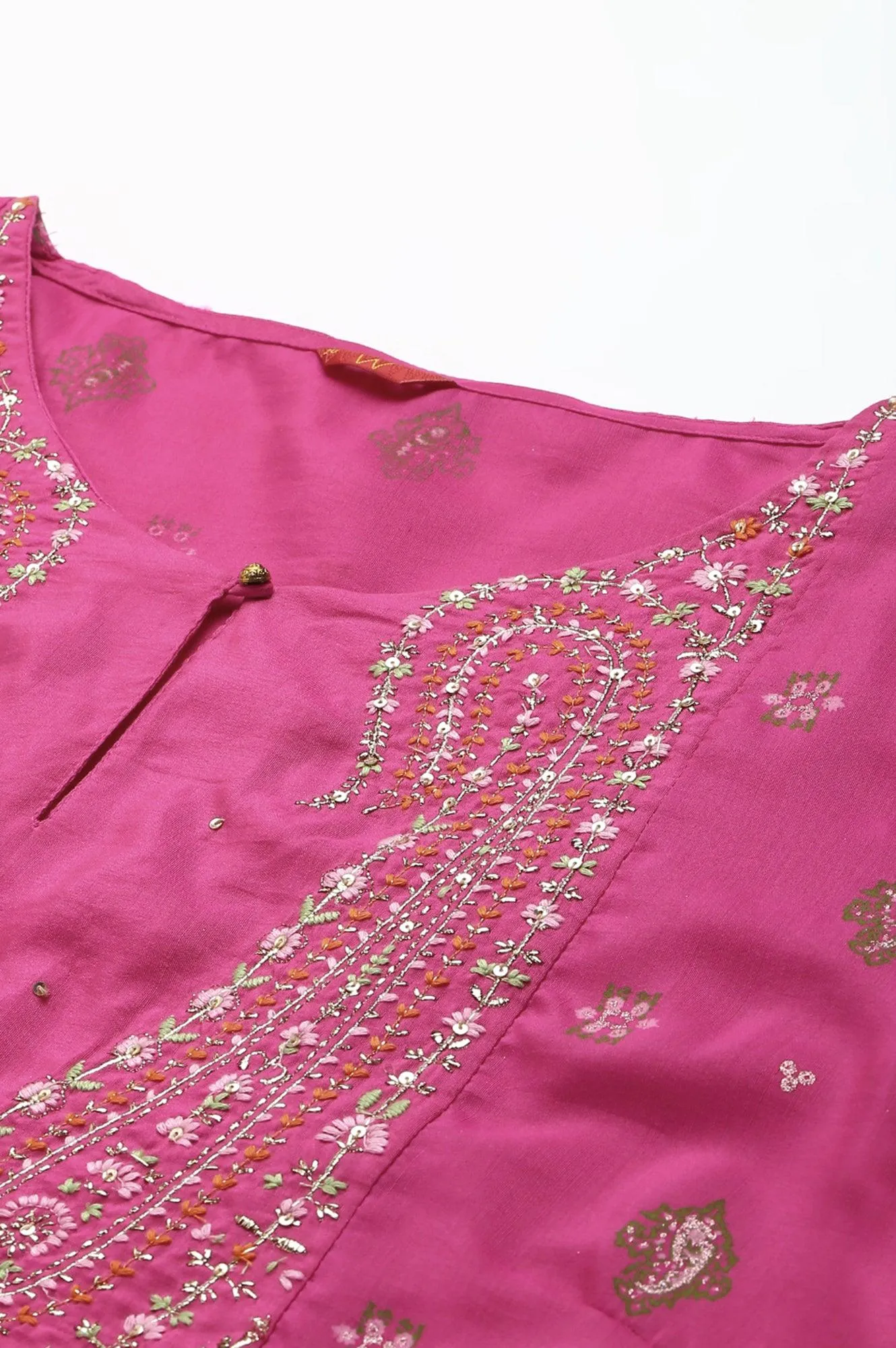 Plus Size Pink Printed kurta With Culottes And Green Dupatta