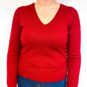 Post Box Red Cable Cashmere V-Neck Jumper Large