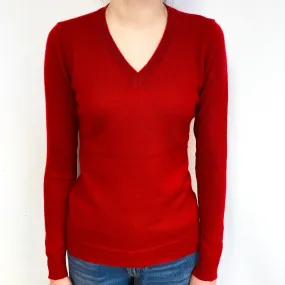 Post Box Red Cashmere V-Neck Jumper Extra Small