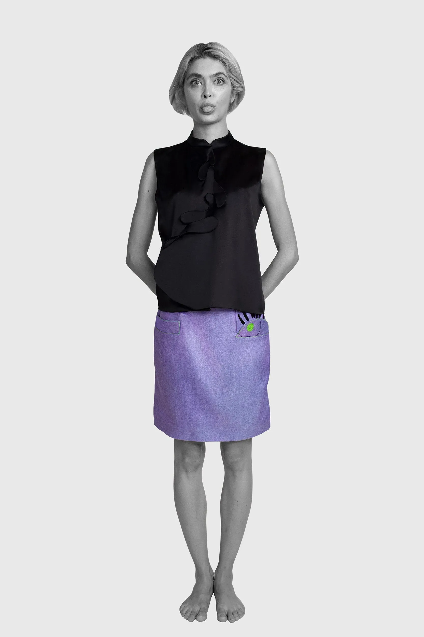Purple-Blue Silk Pencil Skirt