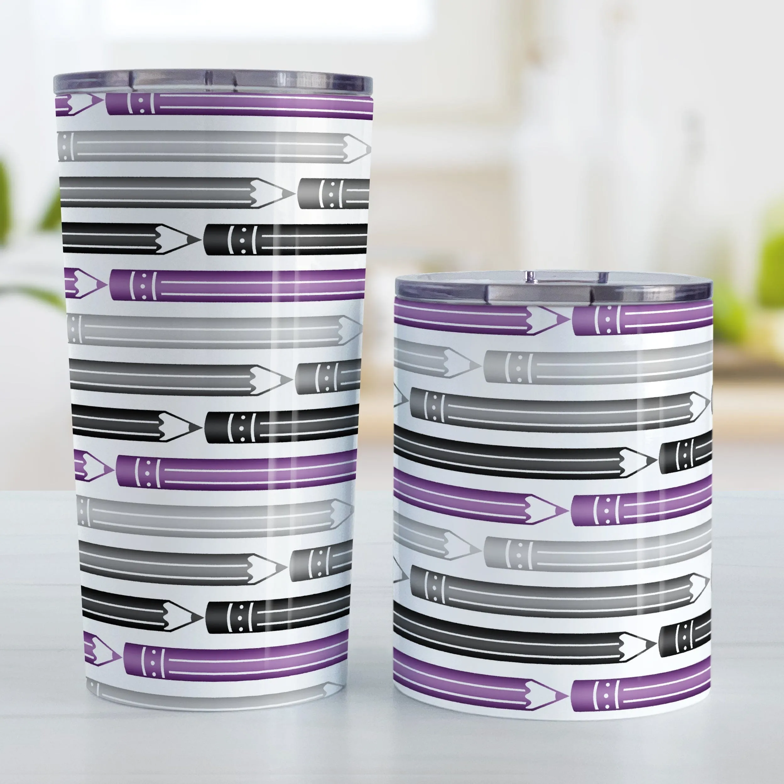 Purple Gray Black Pencils Pattern Tumbler Cup