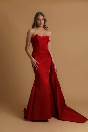 red mermaid dress with bustier top for hire