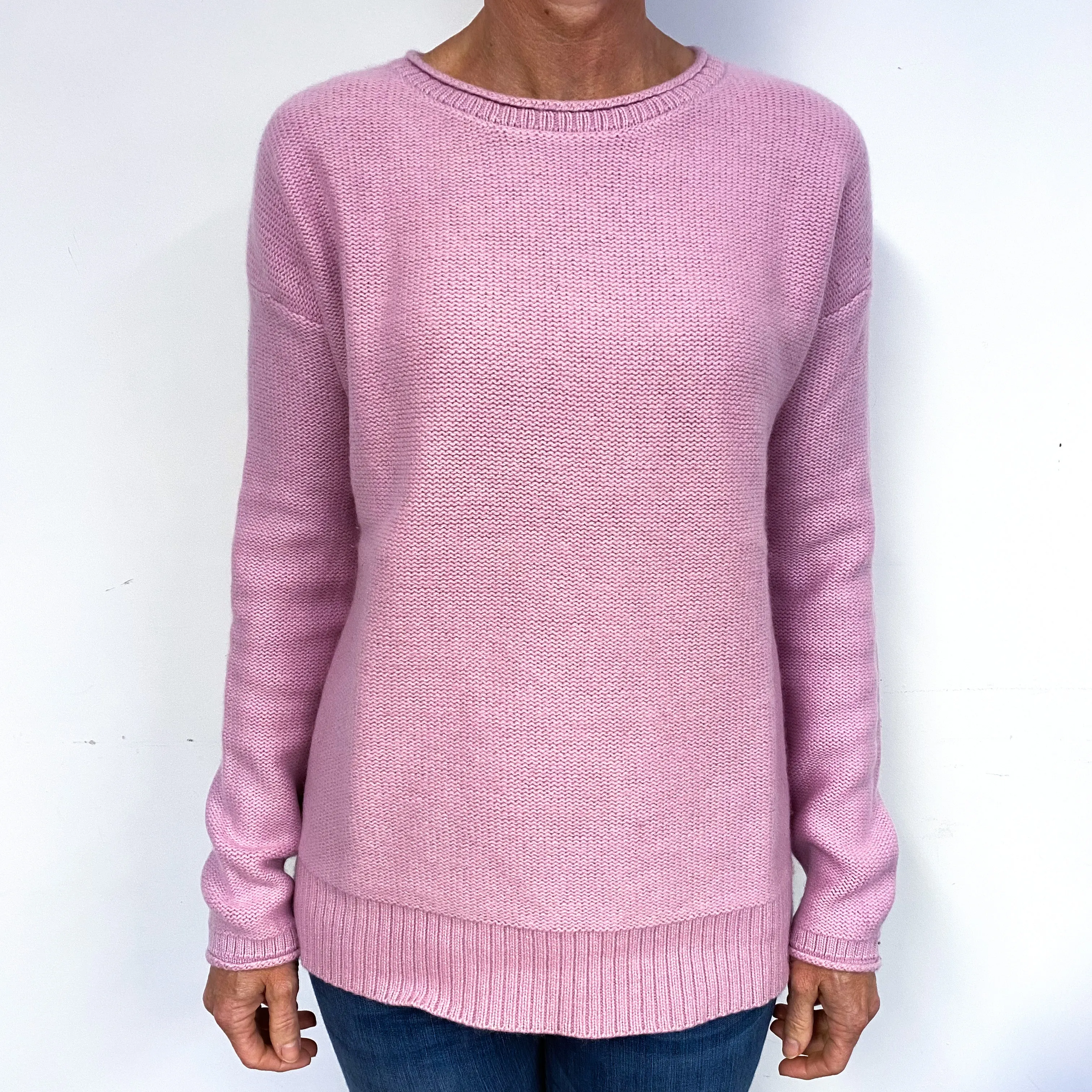 Salmon Pink Cashmere Crew Neck Jumper Medium