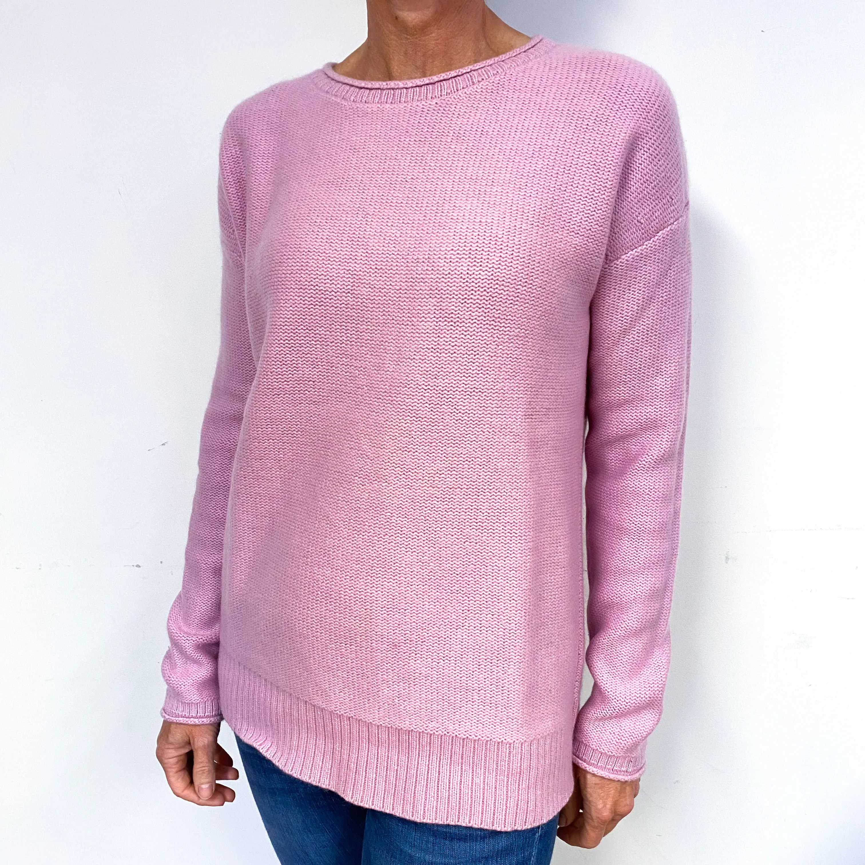 Salmon Pink Cashmere Crew Neck Jumper Medium