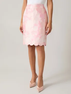 Scalloped Edge Skirt, Floral Jacquard