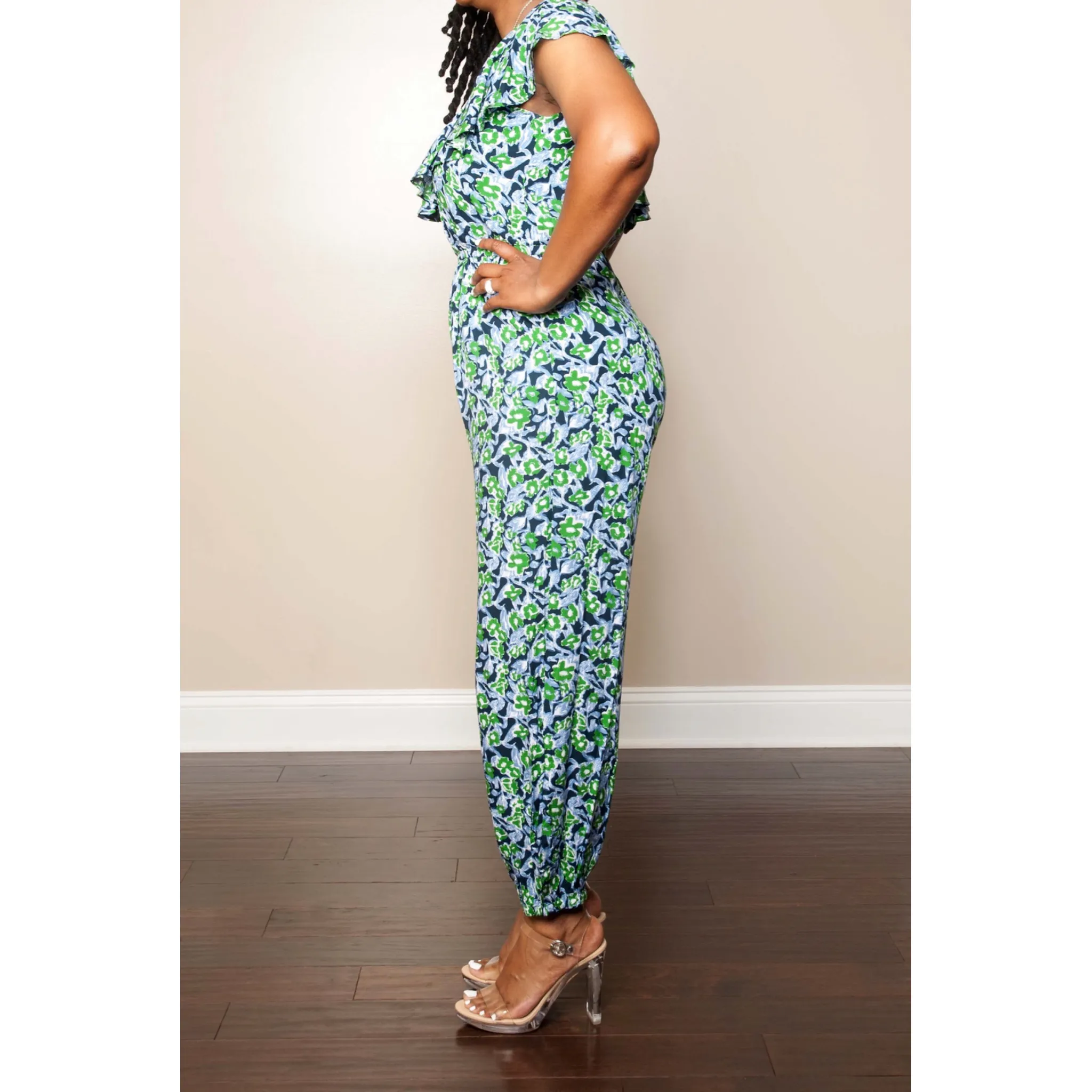 Secret Garden Blue and Green Floral Jumpsuit