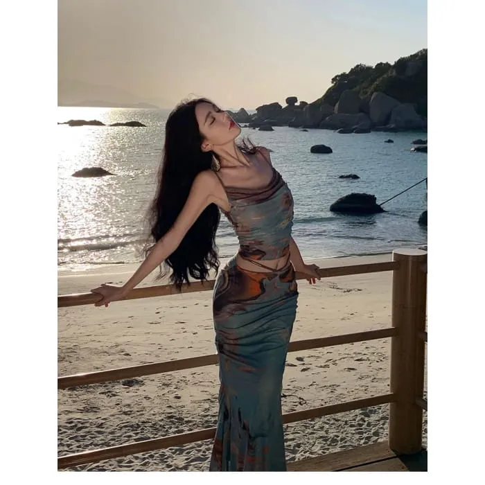 Set: Tie Dye Cami Top   High Rise Maxi Pencil Skirt