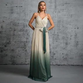 Sexy Lace Up Gradient Color Strap Backless Evening Dress
