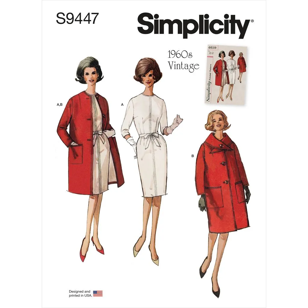 Simplicity Sewing Pattern S9447 Misses' Dress, Coat and Scarf