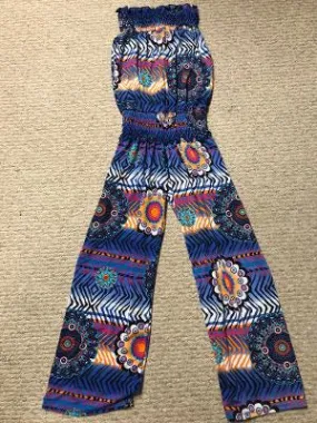SMOCKED JUMPSUIT MARINE FLORAL POP