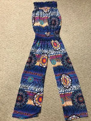 SMOCKED JUMPSUIT MARINE FLORAL POP