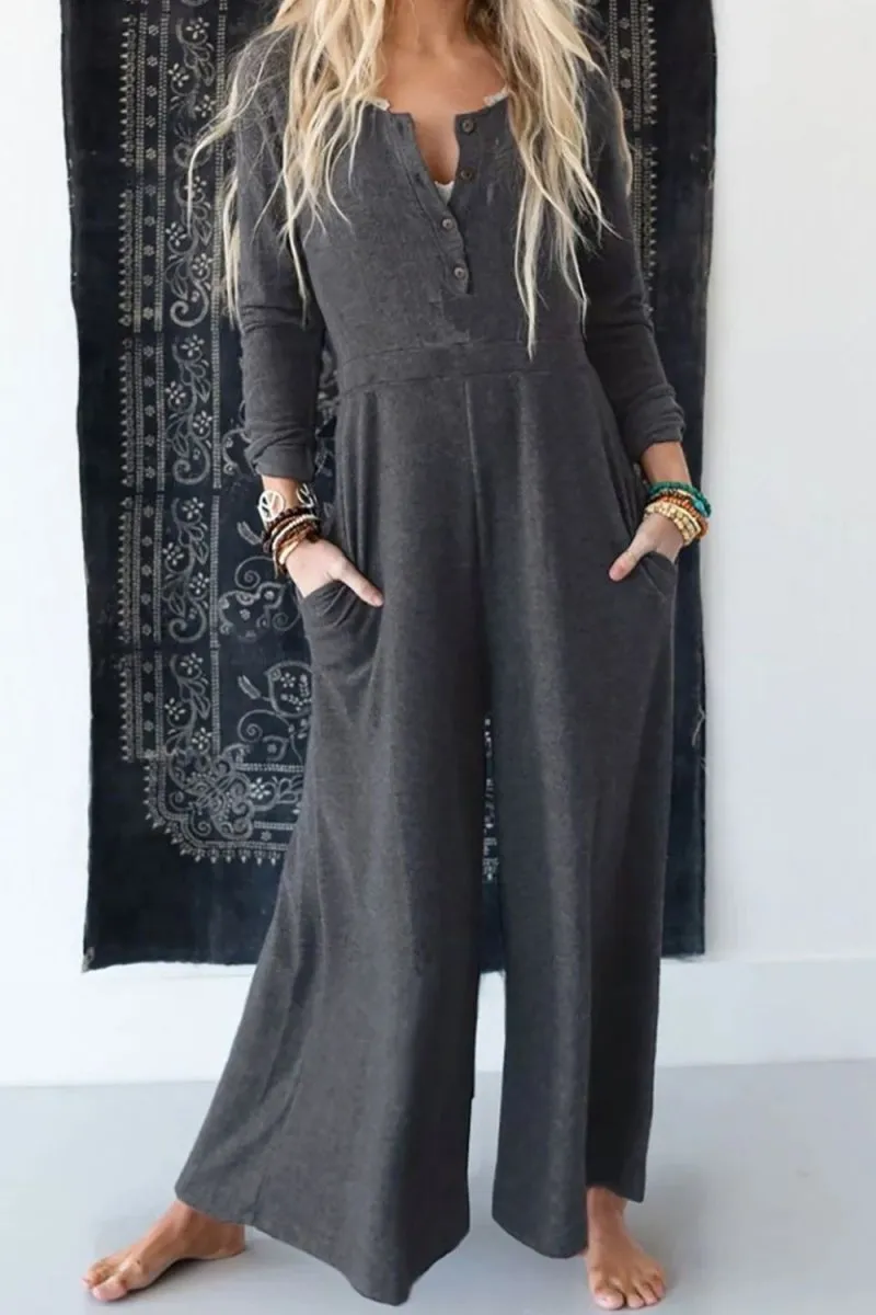 Smoky Wide Leg Jumpsuit with Pockets