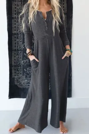Smoky Wide Leg Jumpsuit with Pockets