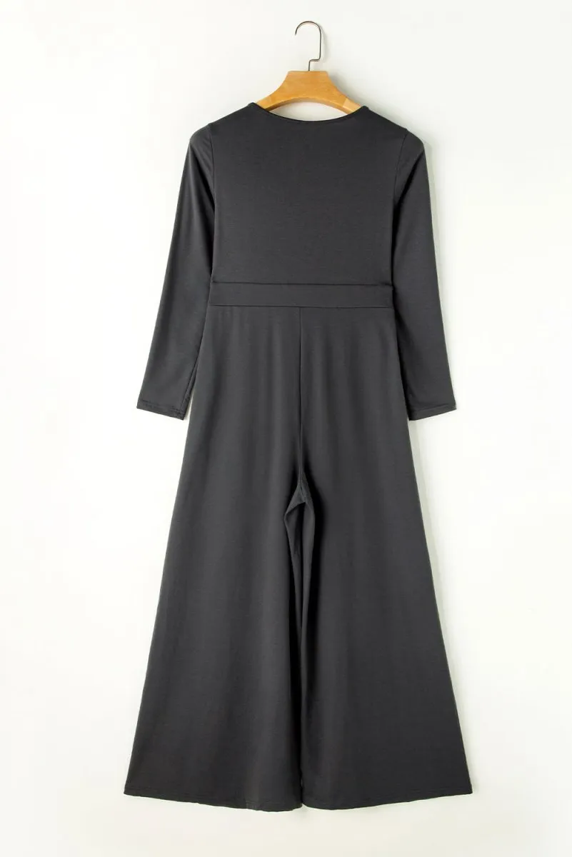 Smoky Wide Leg Jumpsuit with Pockets