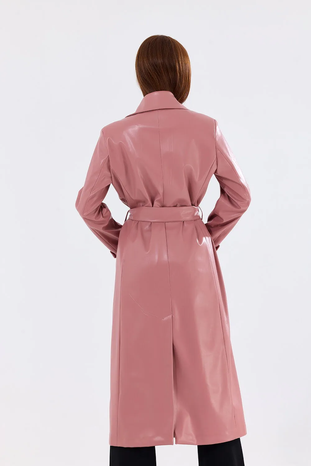 SNS Powdered Lined Belted Epaulet Faux Leather Trench Coat Dress - East Lansing