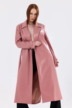 SNS Powdered Lined Belted Epaulet Faux Leather Trench Coat Dress - East Lansing