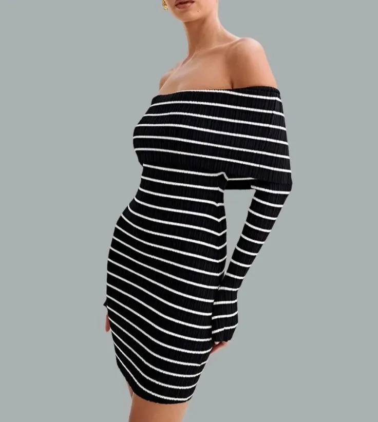 Striped Open Shoulder Dress