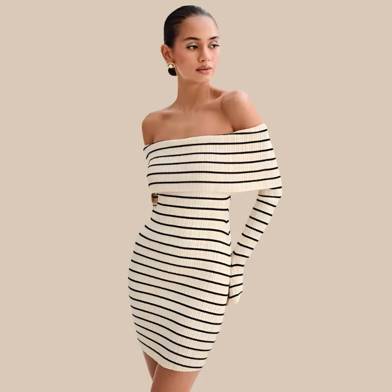 Striped Open Shoulder Dress