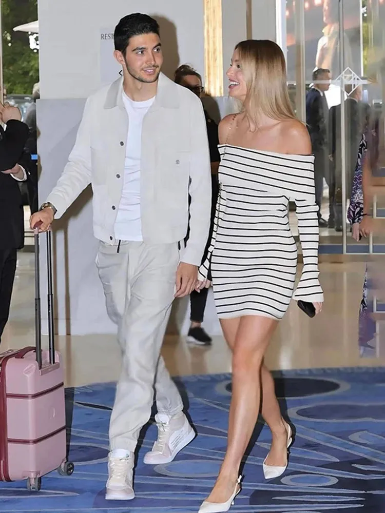 Striped Open Shoulder Dress