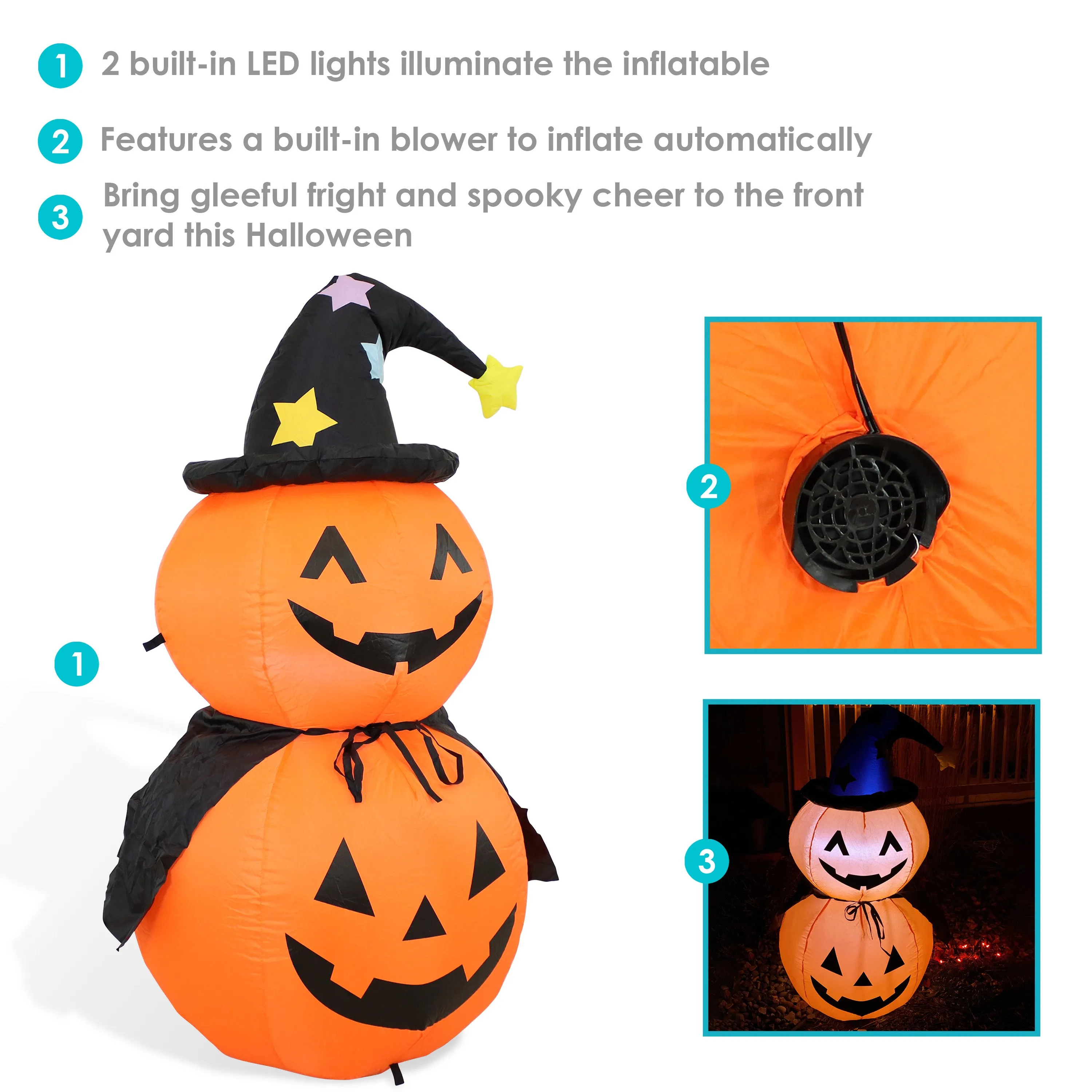 Sunnydaze Jack-O'-Lantern Witch Duo Inflatable Halloween Decoration - 4'