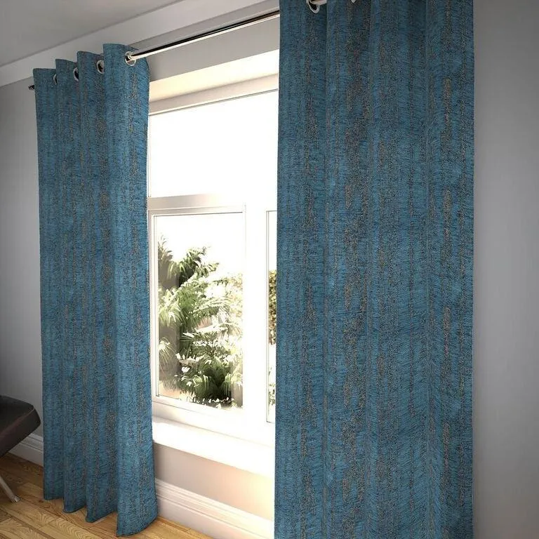 Textured Chenille Denim Blue Curtains