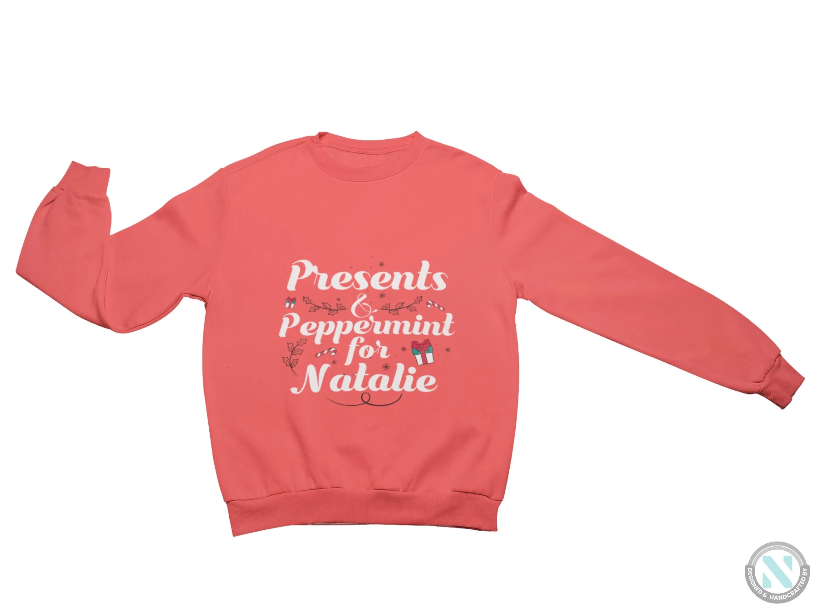 Toddler Girls Personalized Name Jumper Sweatshirt with Presents & Peppermint