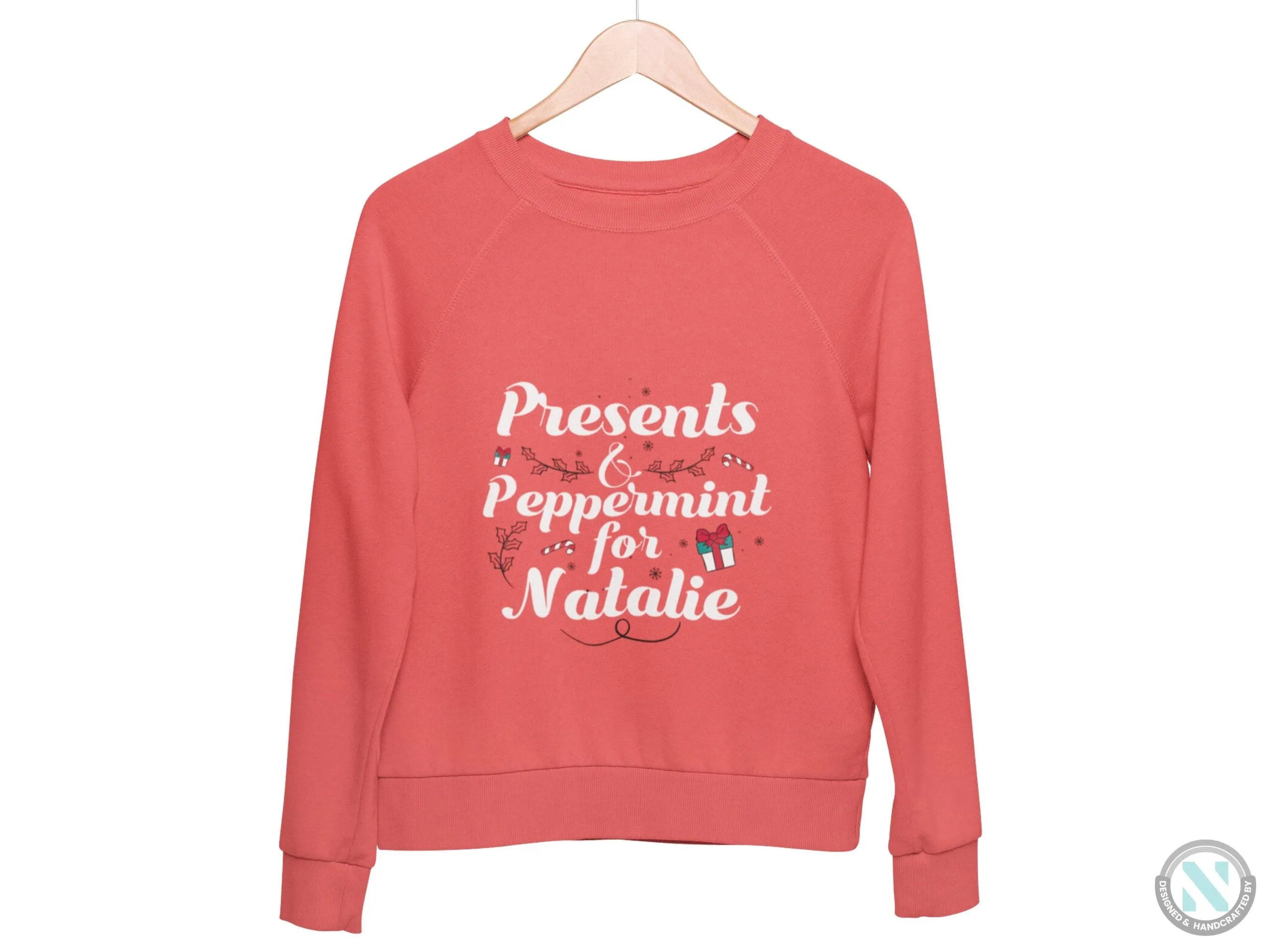 Toddler Girls Personalized Name Jumper Sweatshirt with Presents & Peppermint