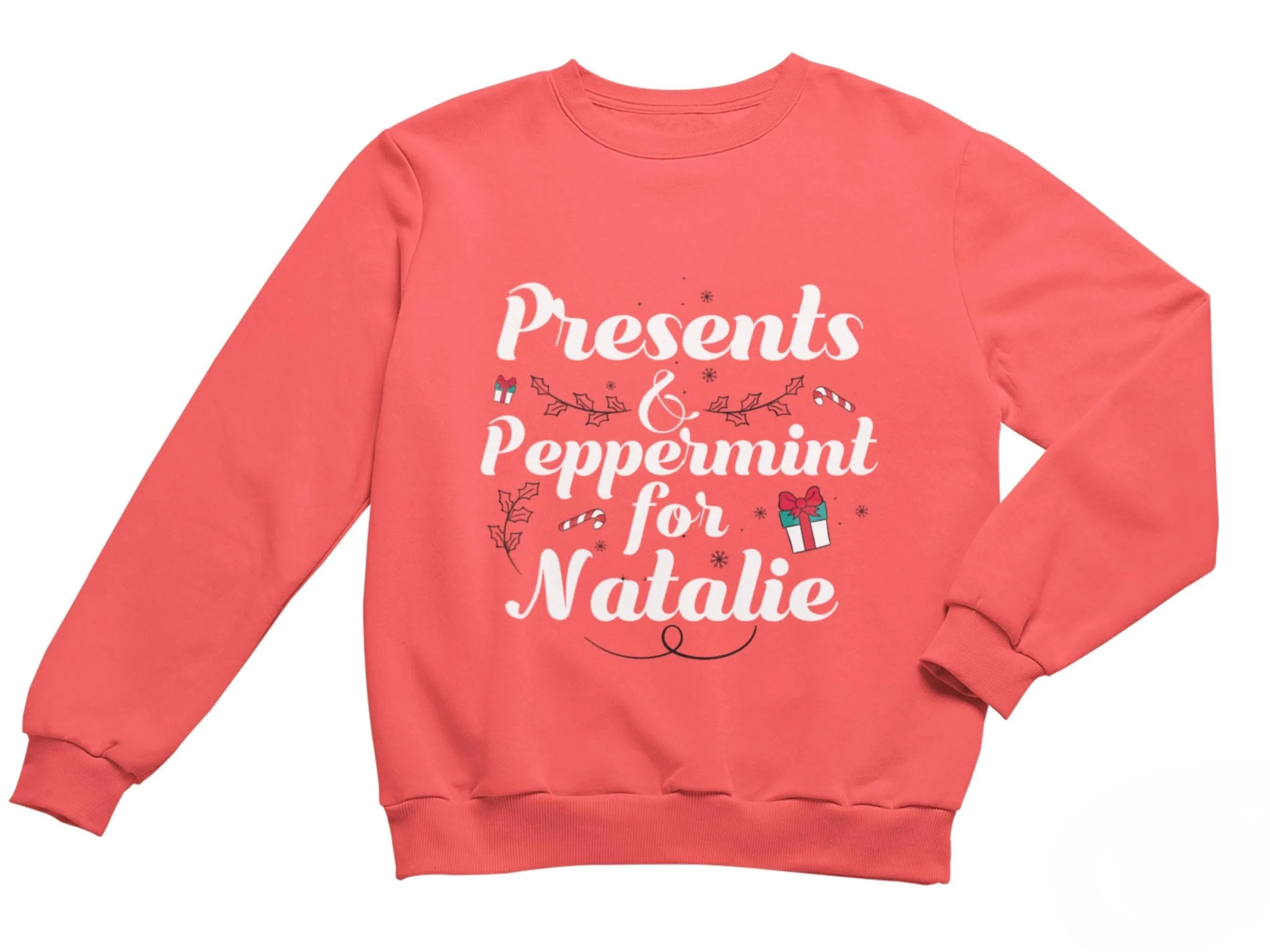 Toddler Girls Personalized Name Jumper Sweatshirt with Presents & Peppermint