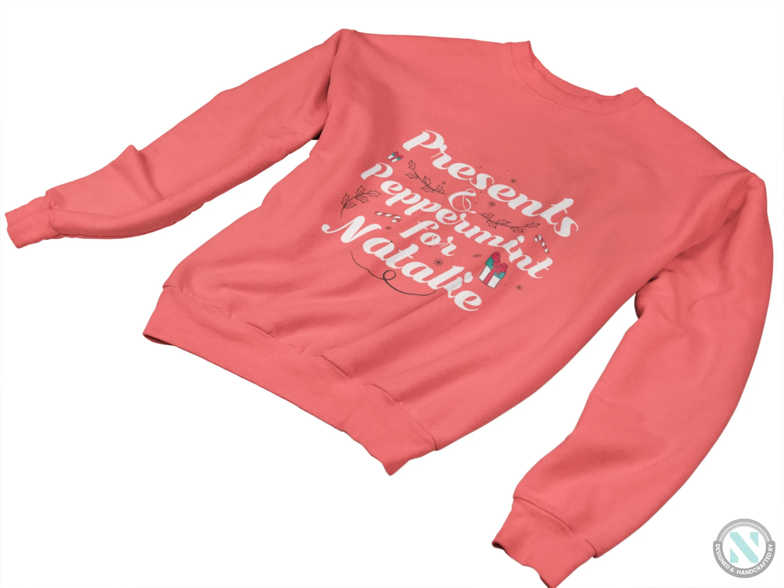 Toddler Girls Personalized Name Jumper Sweatshirt with Presents & Peppermint