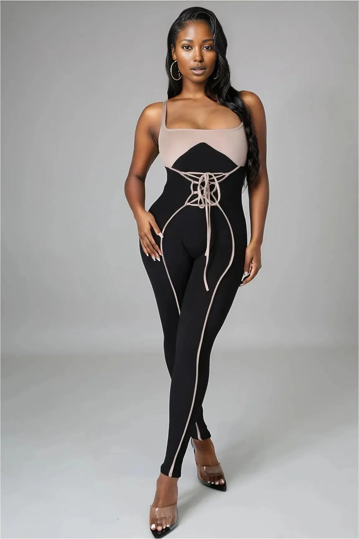 Trendsetter Lace Up Front Jumpsuit